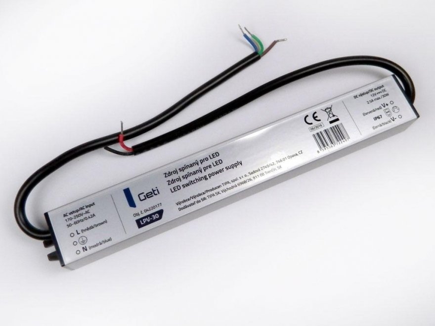 LED napaječ pro LED pásek montážní 30W 12V / 2.5A Geti LPV-30 - Kliknutím na obrázek zavřete