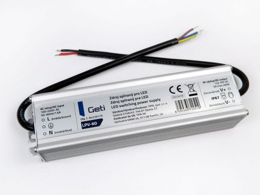 LED napaječ pro LED pásek montážní 60W 12V / 5A Geti LPV-60 - Kliknutím na obrázek zavřete