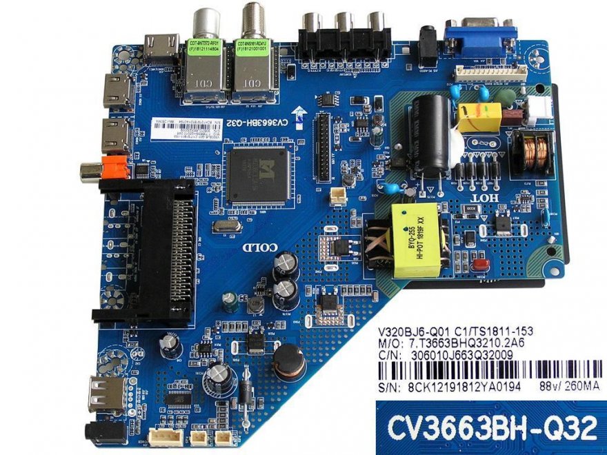 LCD modul základní deska Vivax LED TV-32LE112T2S2 / main board V320BJ6-Q01 C1/TS1811-153 / TP.MS3663BH-Q32 - Kliknutím na obrázek zavřete