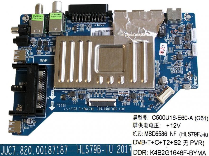 LCD modul základní deska Changhong CHiQ UHD50E6000ISN / Main board / HLS79B-iU / JUC7.820.00187187 / C500U16-E60-A(G61) - Kliknutím na obrázek zavřete