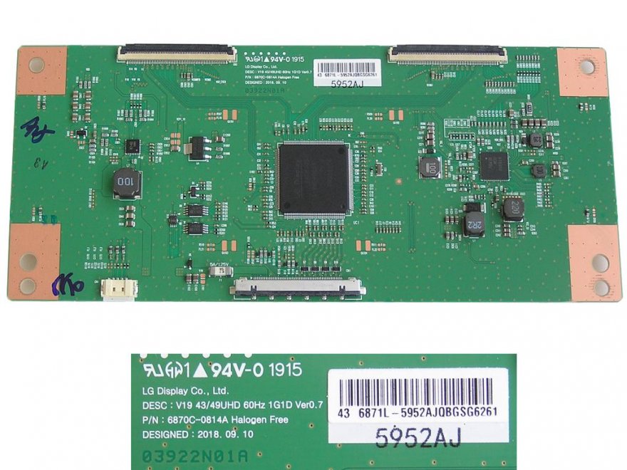 LCD modul T-CON 6871L-5952A / T-con board 6870C-0814A / V19 43/49UHD 60Hz 1G1D Ver0.7 - Kliknutím na obrázek zavřete