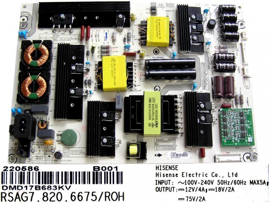 LCD modul zdroj Hisense H65N6800 / POWER UNIT RSAG7.820.6675/ROH / DMD17B683KV - Kliknutím na obrázek zavřete