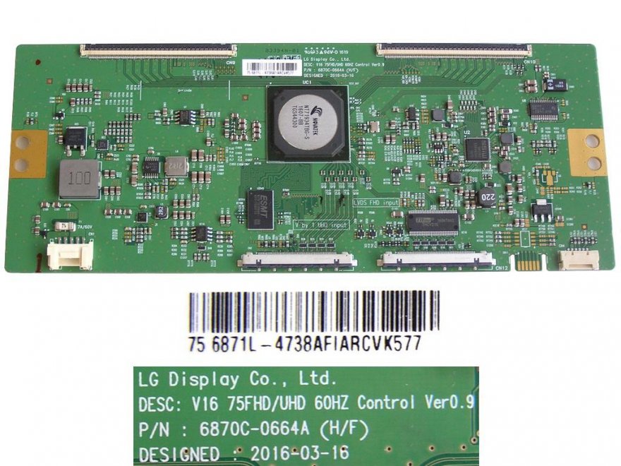 LCD modul T-CON 6870C-0664A / TCON board 6870C0664A / 6871L-4738A / V16 75FHD/UHD - Kliknutím na obrázek zavřete
