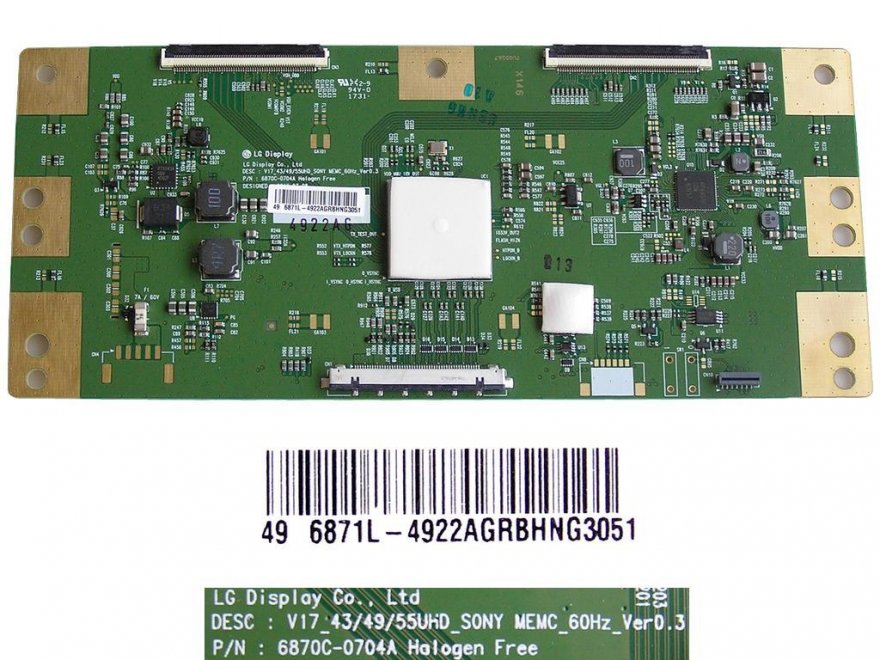 LCD modul T-CON 6870C-0704A / T-Con board 6871L-4922A / V17 43/49/55UHD SONY MEMC_60Hz_Ver0.3 - Kliknutím na obrázek zavřete