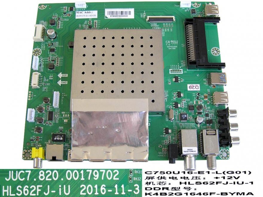LCD modul základní deska Changhong CHiQ UHD75E7000ISX2 / Main board HLS62FJ-iU-1 / C750U16-E1-L(G01) / JUC7.820.00179702 - Kliknutím na obrázek zavřete