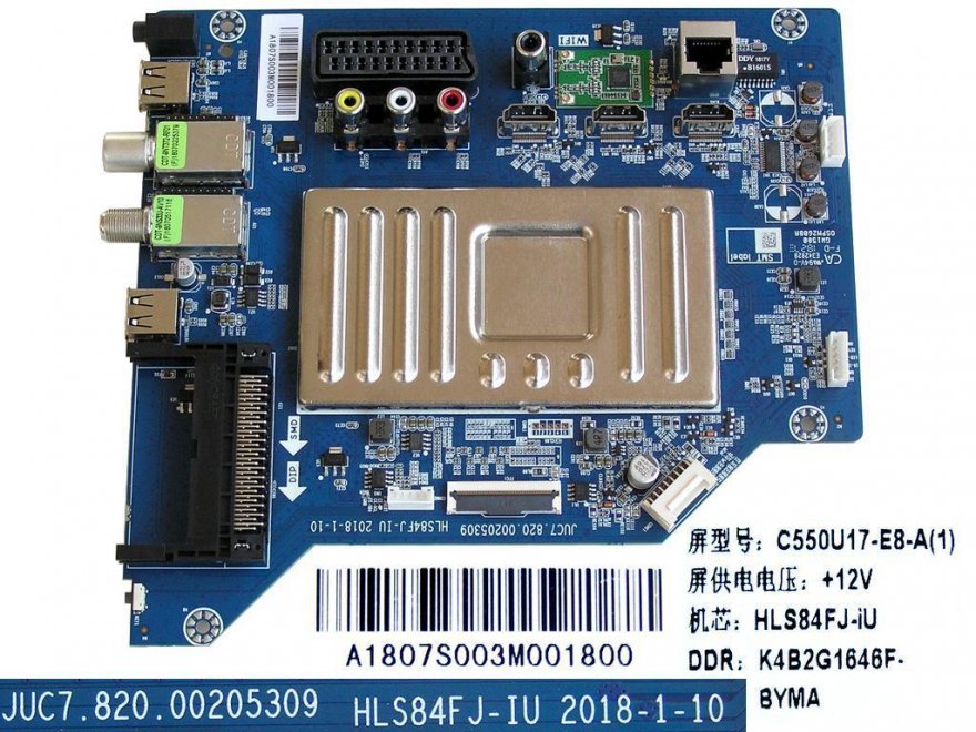 LCD modul základní deska Changhong / CHiQ U55Q5T / Main board A1807S003M00180 / C550U17-E8-A(1) / HLS84FJ-iU - Kliknutím na obrázek zavřete