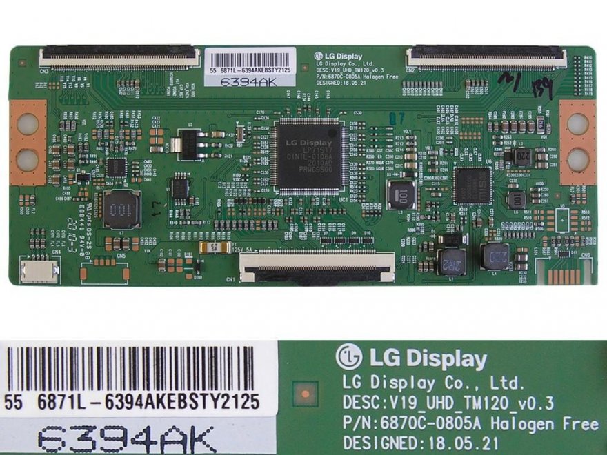 LCD modul T-CON 6870C-0805A / TCON board V19_UHD_TM120_V0.3 / 6871L-6394A - Kliknutím na obrázek zavřete