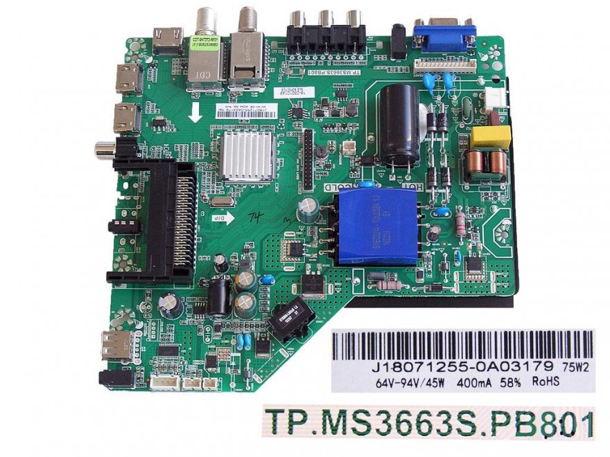 LCD modul základní deska Sencor SLE40F60TCS / Main board TP.MS3663.PB801 / J18071255-0A03179 - Kliknutím na obrázek zavřete