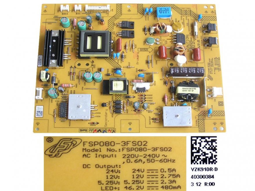 LCD LED modul zdroj FSP080-3FS02 / SMPS power supply board VZK910R-D / 40300384 - Kliknutím na obrázek zavřete