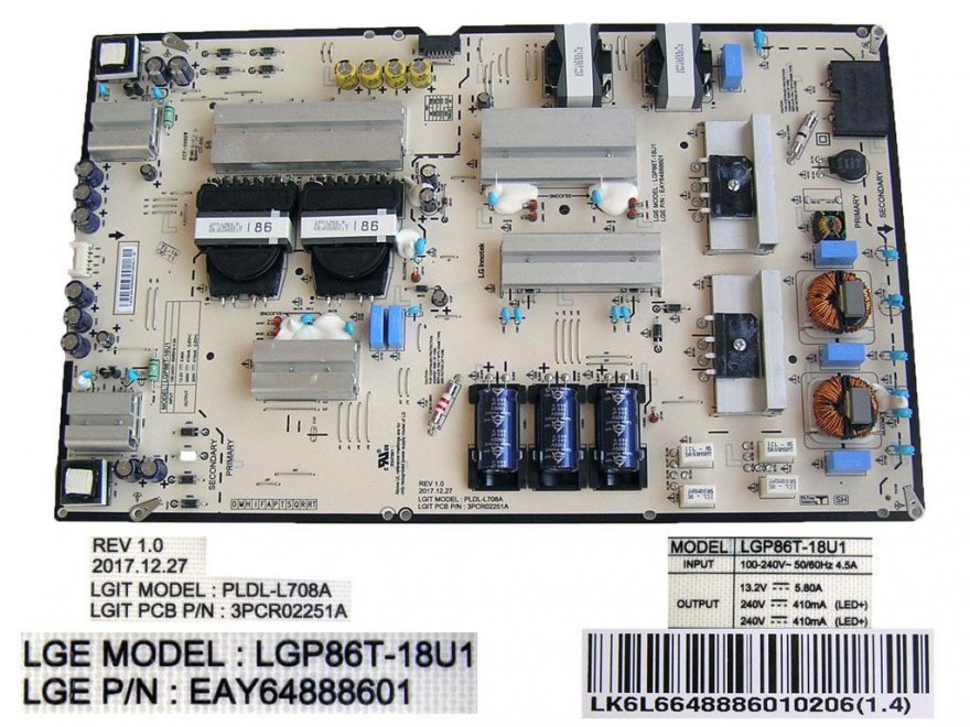 LCD modul zdroj EAY64888601 / SMPS unit LGP86T-18U1 / EAY64888601 / PLDL-L708A - Kliknutím na obrázek zavřete