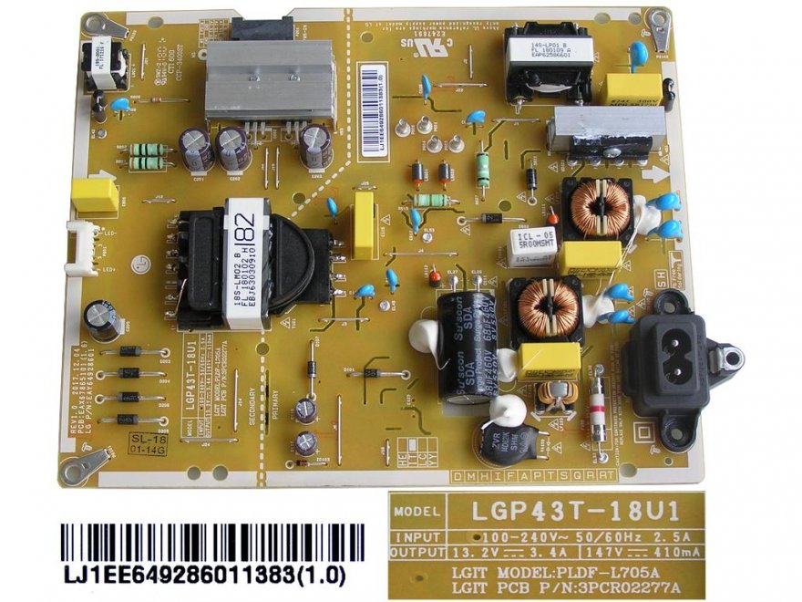 LCD modul zdroj EAY64928601 / Power supply assembly LGP43T-18U1 / EAY64928601 - Kliknutím na obrázek zavřete