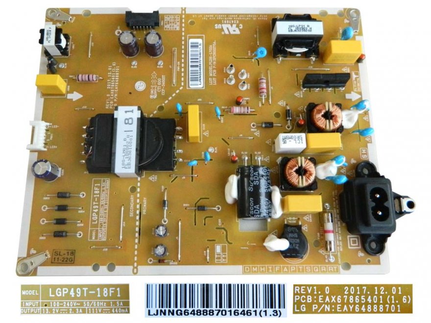LCD modul zdroj EAY64888701 / Power supply assembly LGP49T-18F1 / EAY64888701 - Kliknutím na obrázek zavřete