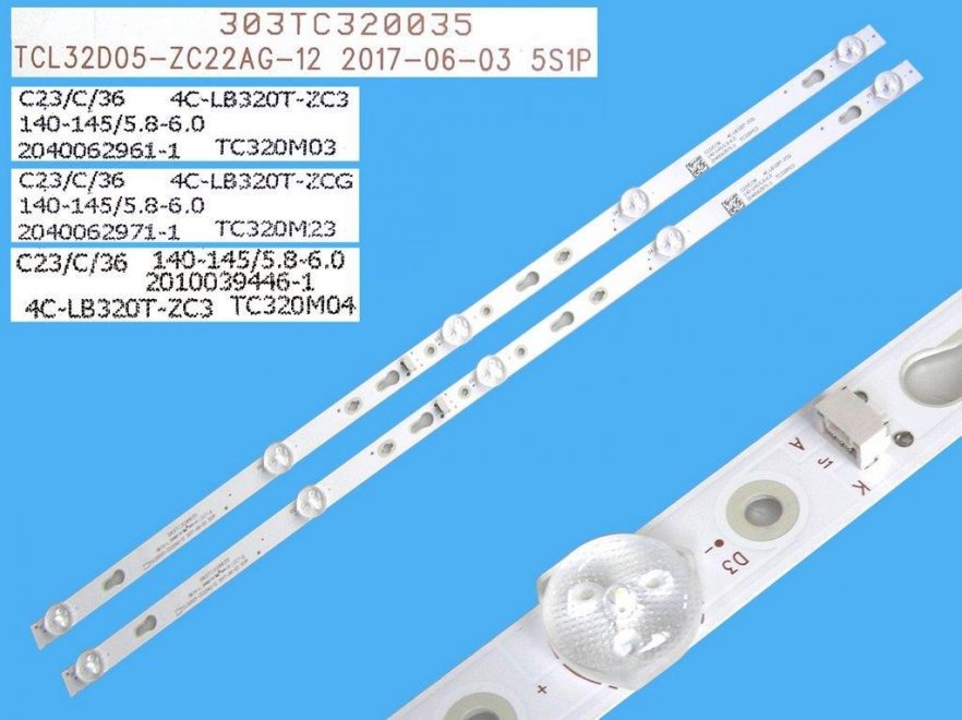 LED podsvit sada Thomson celkem 2 pásky 565mm / DLED TOTAL ARRAY 4C-LB320T-ZCG / TCL32D05-ZC22AG-12 / 303TC320035 / 4C-LB320T-ZC3 / 4C-LB320T-ZC2 - Kliknutím na obrázek zavřete