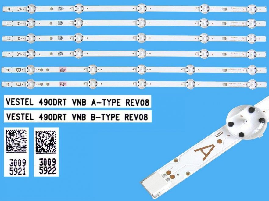 LED podsvit 460mm sada Vestel 490DRT VNB celkem 6 pásků / LED Backlight 460mm 490DRT VNB A-type 30095921 plus 490DRT VNB B-type 30095922 náhradní výrobce - Kliknutím na obrázek zavřete