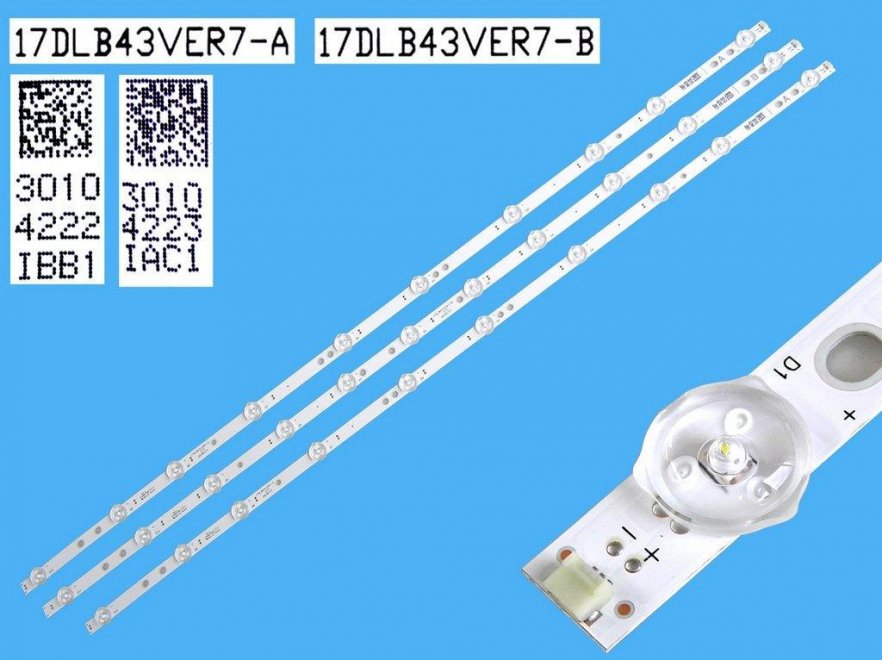 LED podsvit sada Vestel 17DLB43VER7 celkem 3 pásky 800mm / D-LED BAR. VESTEL 43" 23620240 / 17DLB43VER7-A / 30104222 plus 17DLB43VER7-B / 30104223 - Kliknutím na obrázek zavřete