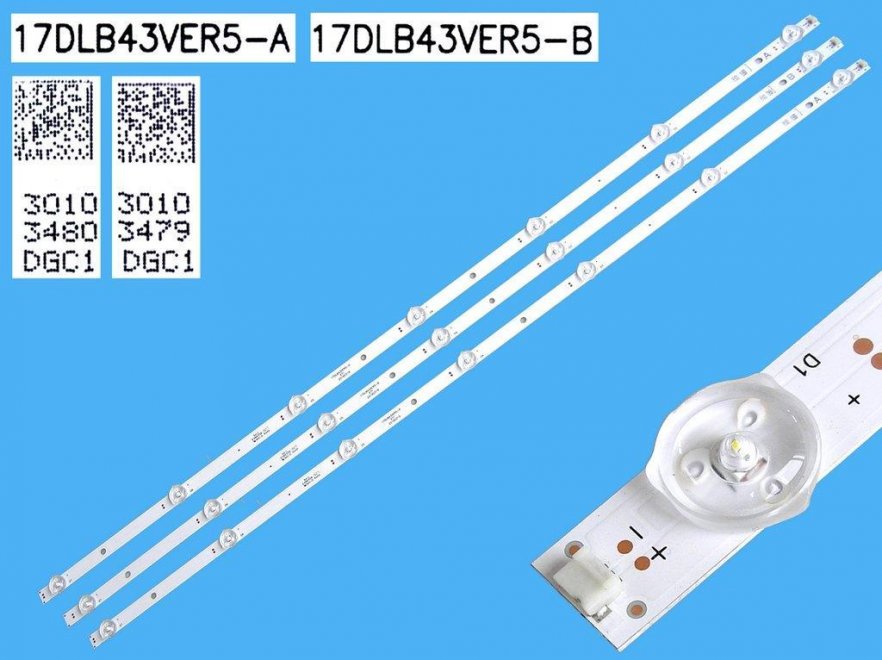 LED podsvit sada Vestel 17DLB43VER5 celkem 3 pásky 800mm / D-LED BAR. VESTEL 43" / 17DLB43VER5-B / 30103479 plus 17DLB43VER5-B / 30103480 - Kliknutím na obrázek zavřete