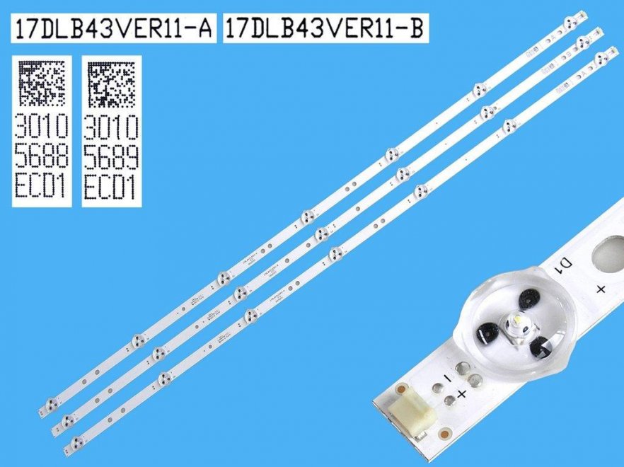 LED podsvit sada Vestel 17DLB43VER11 celkem 3 pásky 800mm / D-LED BAR. VESTEL 43" / 17DLB43VER11-A / 30105688 plus 17DLB43VER11-B / 30105689 - Kliknutím na obrázek zavřete