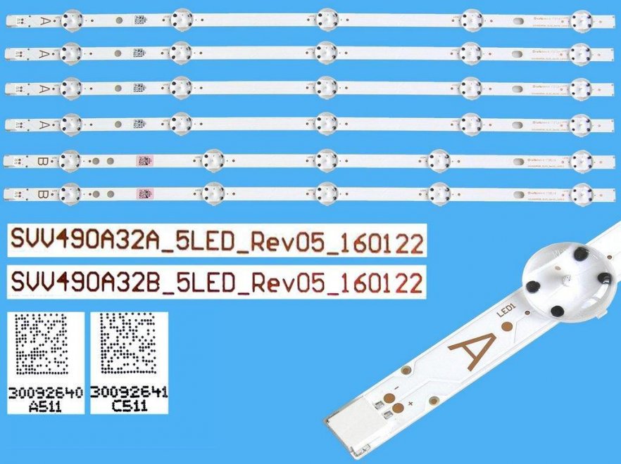 LED podsvit sada Vestel celkem 6 pásků 460mm / LED Backlight 460mm SVV490A32A_5LED A type 30092640 plus SVV490A32B_5LED B type 30092641 - Kliknutím na obrázek zavřete