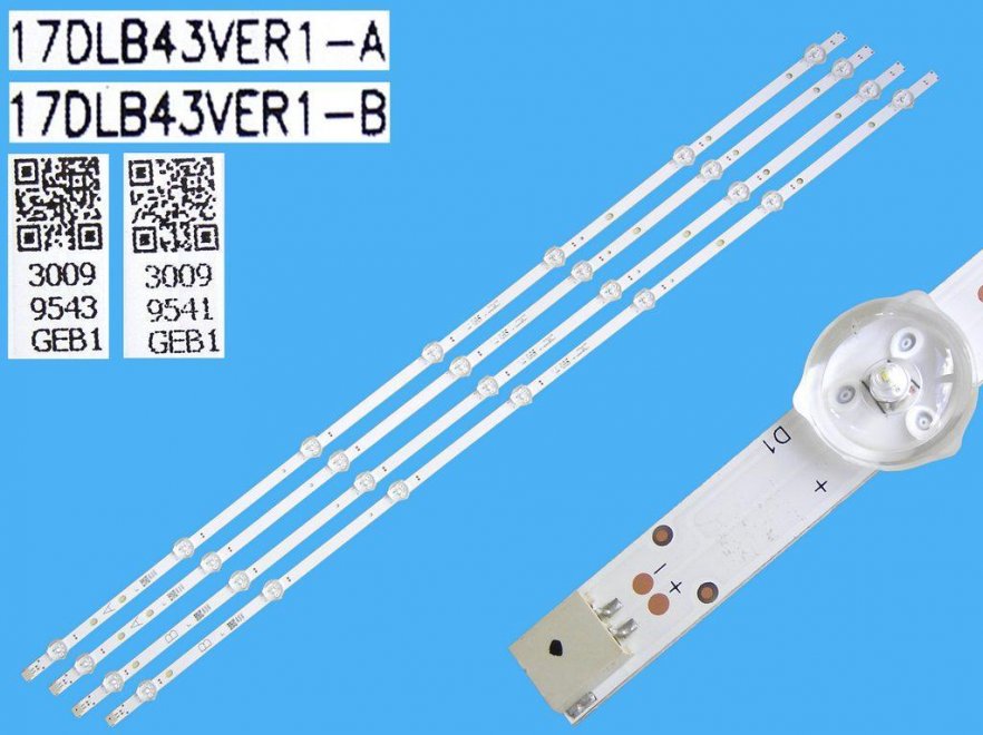 LED podsvit sada Vestel 17DLB43VER1 celkem 4 pásky 820mm / D-LED BAR. VESTEL 43 / 17DLB43VER1-A / 30099541 plus 17DLB43VER1-B / 30099543 - Kliknutím na obrázek zavřete