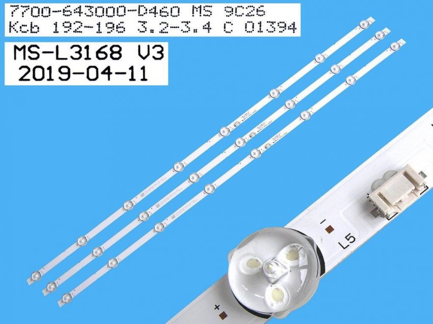 LED podsvit 770mm sada MS-L3168 V3 celkem 3 kusu / LED Backlight 770mm - 8 D-LED 7700-64300-D460 MS 9C26 / MS-L3168 V3 / LA021 - Kliknutím na obrázek zavřete