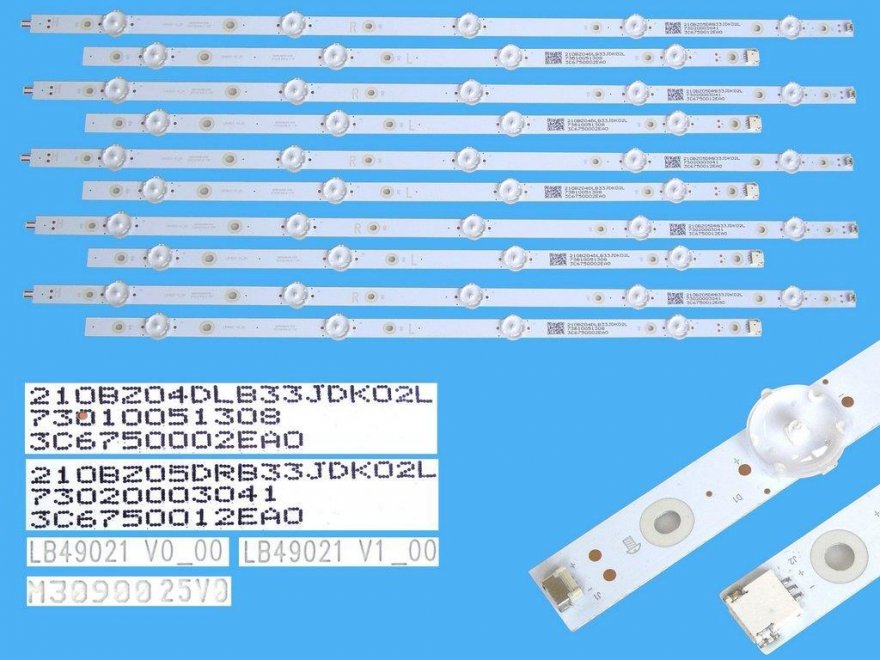 LED podsvit 993mm sada Philips celkem 10 pásků / LED Backlight LB49021V0-00 plus LB49021V1-00 / 210BZ04DLB33JDK02L plus 210BZ05DRB33JDK02L / M3090025V0 / - Kliknutím na obrázek zavřete