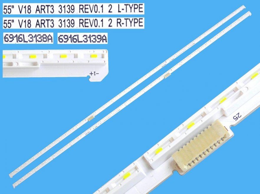 LED podsvit EDGE sada LG 2 kusy / LED Backlight edge 604mm - 66 plus 66 LED 6916L3138A plus 6916L3139A / 55" V18 ART3 - Kliknutím na obrázek zavřete
