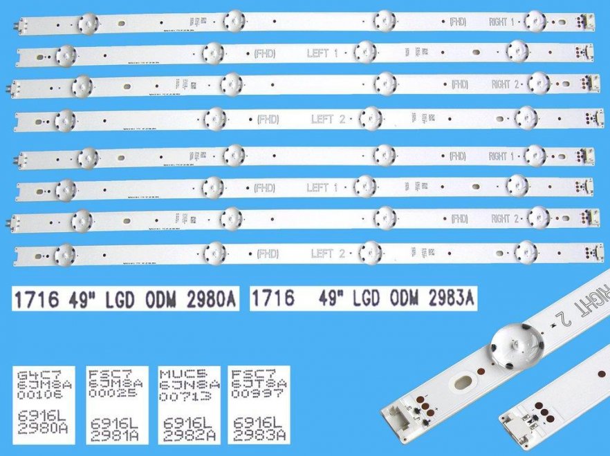 LED podsvit sada LG AGF79045601 celkem 8 pásků / DLED TOTAL ARRAY AGF79045601 / 6916L-2980A plus 6916L-2981A plus 6916L-2982A plus 6916L-2983A / DRT 49"LGD ODM - Kliknutím na obrázek zavřete
