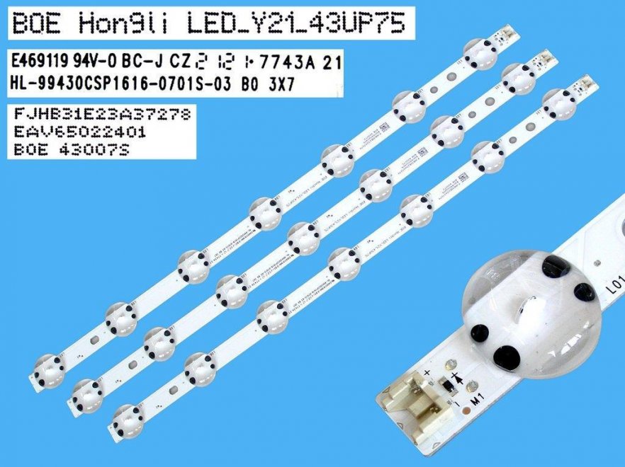 LED podsvit 424mm sada LG celkem 3 kusy / DLED Backlight SSC_Trident_LED_Y21_43UP75 / HL-99430CSP1616-0701S-03 / EAV65022401 - Kliknutím na obrázek zavřete