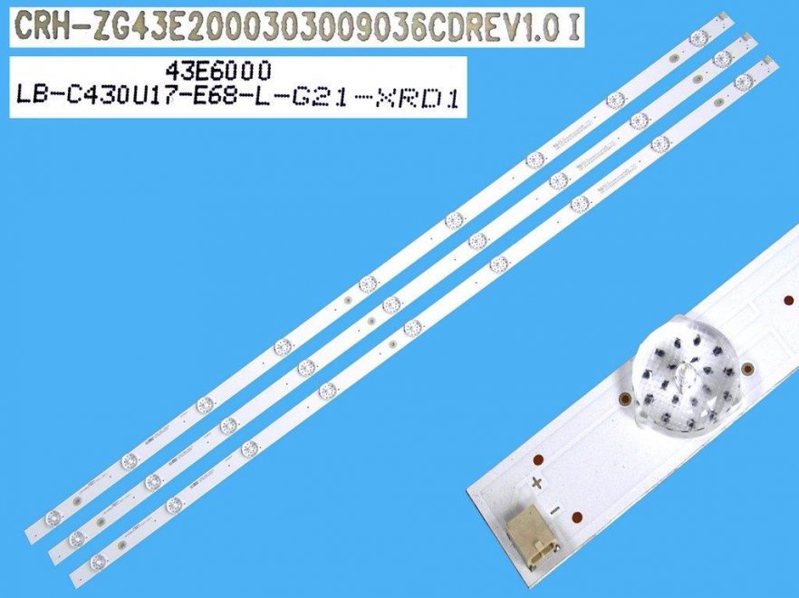 LED podsvit 838mm sada ChangHong celkem 3 pásky / DLED Backlight 838mm - 9 D-LED, CRH-ZG43E2000303009036CDREV1.0I / LB-C430U17-E68-L-G21-XRD1 / 43E6000 - Kliknutím na obrázek zavřete