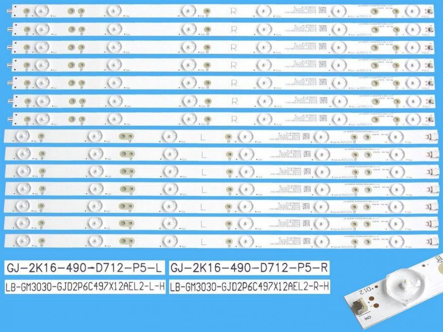 LED podsvit sada Philips 49" náhrada celkem 14 pásků / LED Backlight 1000mm GJ-2K16-490-D712-P5-L plus GJ-2K16-490-D712-P5-R / 01N21 plus 01N22 / LB-GM3030-GJD2P6C497X12AEL2 - Kliknutím na obrázek zavřete