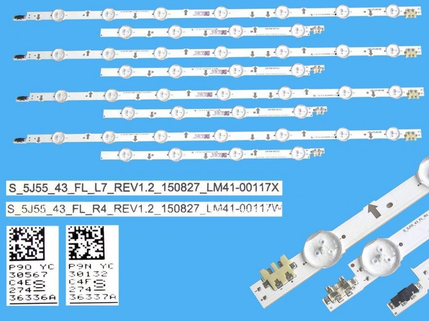LED podsvit sada Samsung 8 pásků S-5J55-43 / LED Backlight 888mm D-LED / BN96-36336A plus BN96-36337A / LM41-00117X plus LM41-00117W - Kliknutím na obrázek zavřete