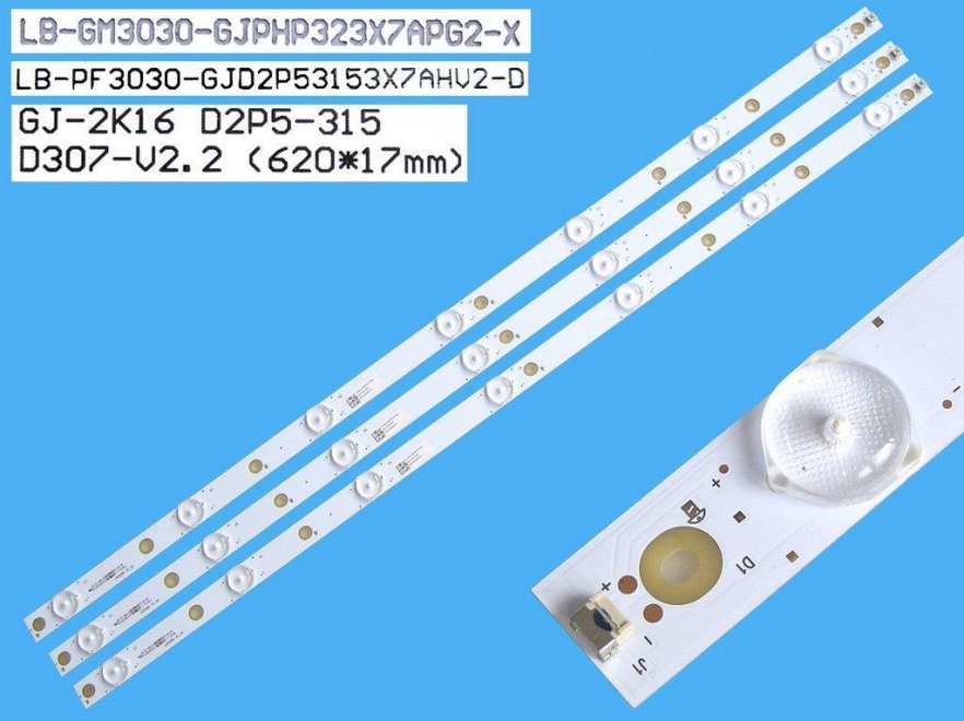 LED podsvit sada Philips náhrada celkem 3 pásky 620mm / DLED TOTAL ARRAY LB-PF3030-GJD2P53153X7AHV2-D / LB32080 V0_03 / GJ-2K16-D2P5-315 D307-V2.2 / LB-GM3030-GJPHP323X7APG2-X / 705TLB32433T0200L - Kliknutím na obrázek zavřete