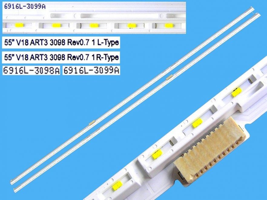 LED podsvit EDGE AGF80318401 sada LG 2 kusy / LED Backlight edge 713mm - 66 plus 66 LED 55V18ART3 Rev0.7 L-type 6916L-3098A plus R-type 6916L-3099A - Kliknutím na obrázek zavřete