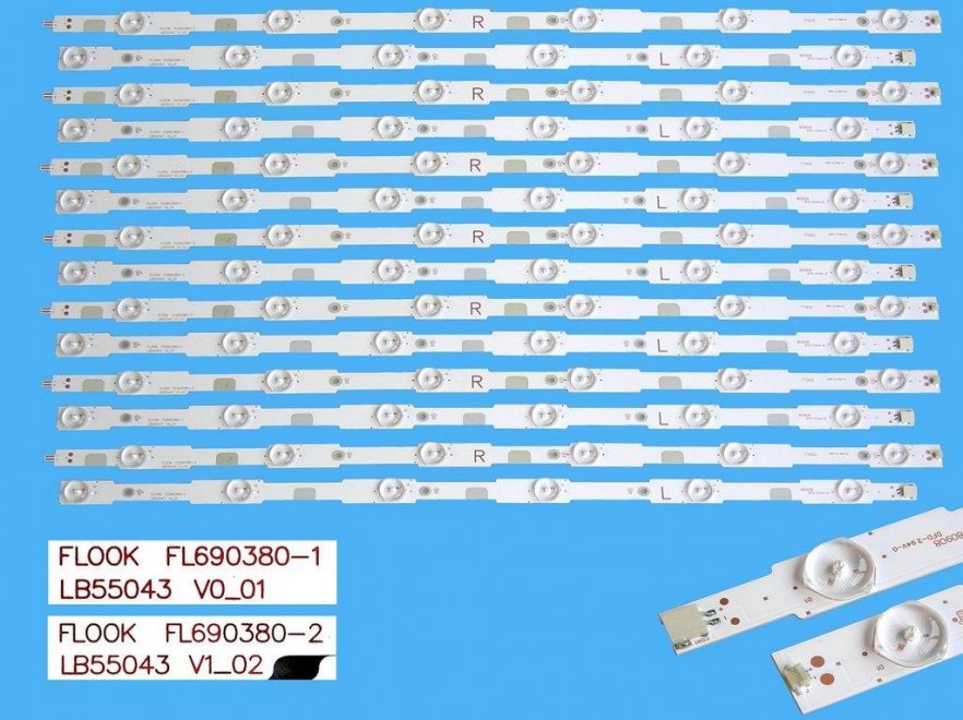 LED podsvit sada Philips 705TLB5543030M11L / 705TLB55M3030M06L celkem 14 pásků / DLED TOTAL ARRAY LB55043 / FL690380-1 plus FL69380-2 - Kliknutím na obrázek zavřete
