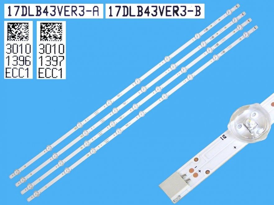 LED podsvit sada Vestel 17DLB43VER3 celkem 4 pásky 820mm / D-LED BAR. VESTEL 23559825 17DLB43VER3-A / 30101396 plus 17DLB43VER3-B / 30101397 - Kliknutím na obrázek zavřete
