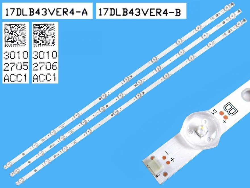 LED podsvit sada Vestel 17DLB43VER4 celkem 3 pásky 800mm / D-LED BAR. VESTEL 17DLB43VER4-A / 30102705 plus 17DLB43VER4-B / 30102706 - Kliknutím na obrázek zavřete