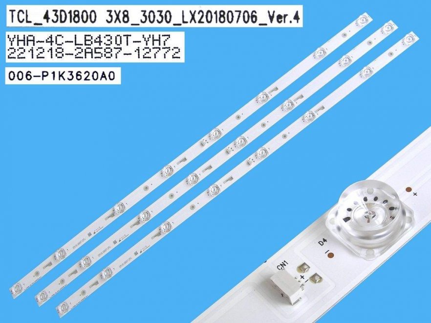LED podsvit 770mm sada Thomson TCL_43D1800 celkem 3 pásky / DLED TOTAL ARRAY TCL_43D1800 3x8_3030_LX20180706_Ver.4 / 4C-LB430T-YH07 - Kliknutím na obrázek zavřete