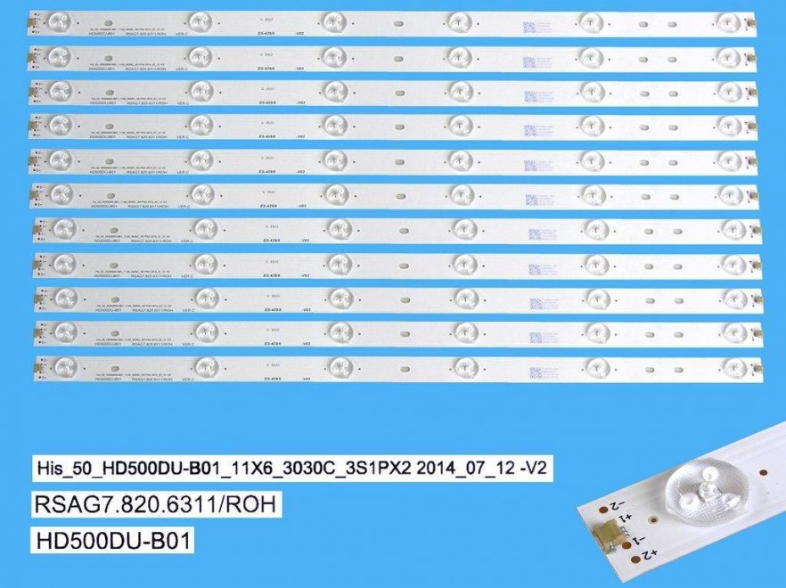 LED podsvit 505mm sada Hisense celkem 11 pásků / LED Backlight 6 D-LED HIS_50_HD500DU-B01_11X6_3030C_3S1PX2_V2 / RSAG7.820.6311 / HD500DU-B01 - Kliknutím na obrázek zavřete