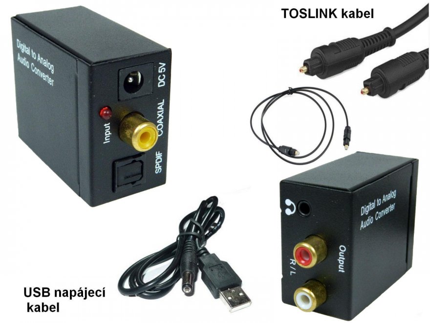 Převodník digitálního Audia 1x Toslink / SPDIF agt 2x RCA (cinch) konektor plus sluchátkový výstup - Kliknutím na obrázek zavřete