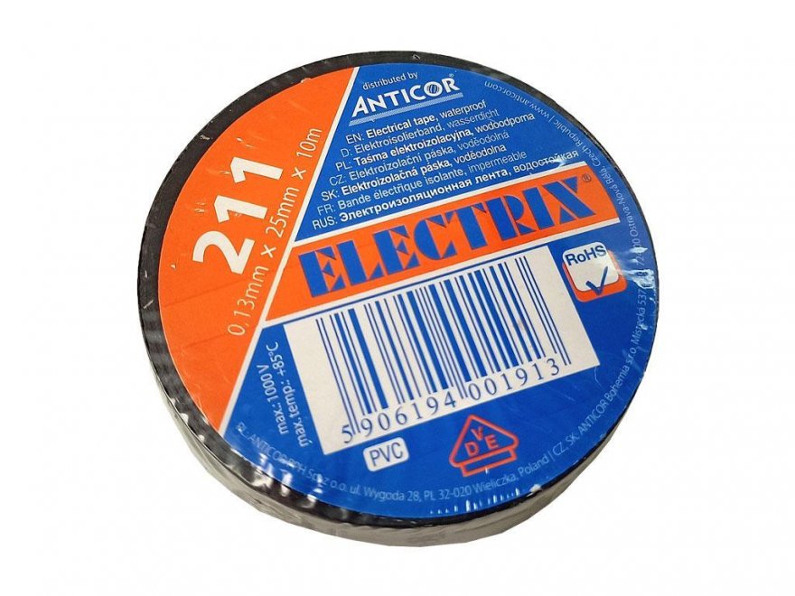 Páska izolační ELECTRIX PVC černá šířka 25mm - Kliknutím na obrázek zavřete