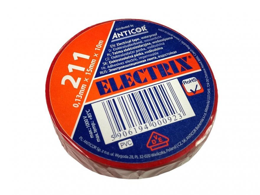 Páska izolační ELECTRIX červená šířka 15mm - Kliknutím na obrázek zavřete