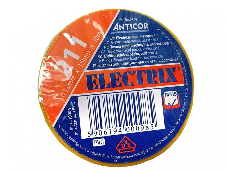 Páska izolační ELECTRIX PVC žlutá šířka 15mm - Kliknutím na obrázek zavřete