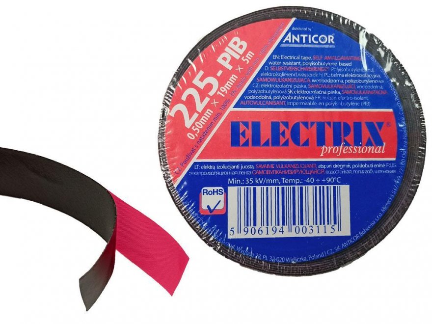 Páska izolační pryžová samovulkanizující ELECTRIX, černá, 19mm x 0,5mm, balení 5m - Kliknutím na obrázek zavřete