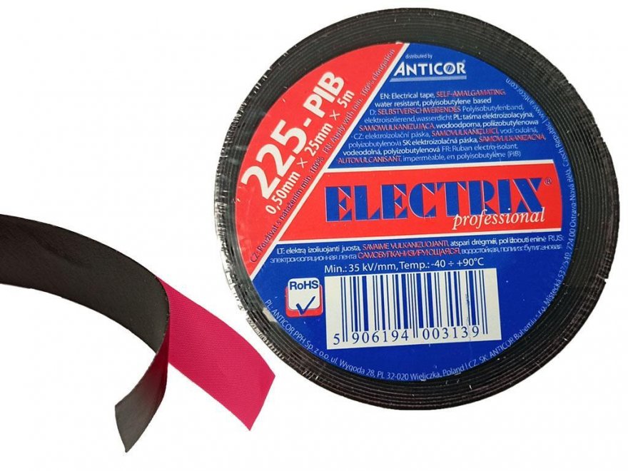 Páska izolační pryžová samovulkanizující ELECTRIX, černá, 25mm x 0,5mm, balení 5m - Kliknutím na obrázek zavřete
