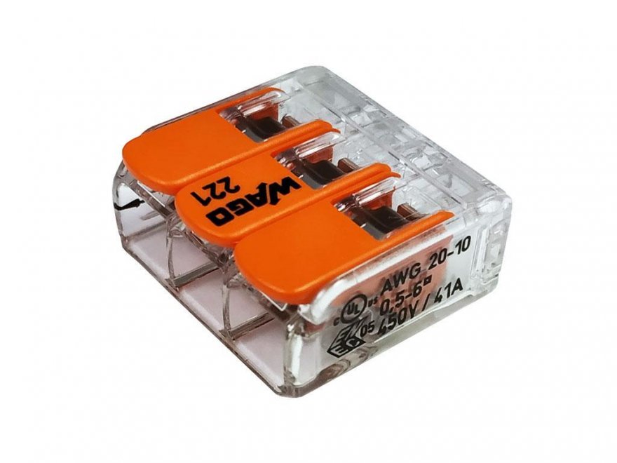 WAGO svorka krabicová 221-613 s páčkami, 3 x 6mm² - Kliknutím na obrázek zavřete