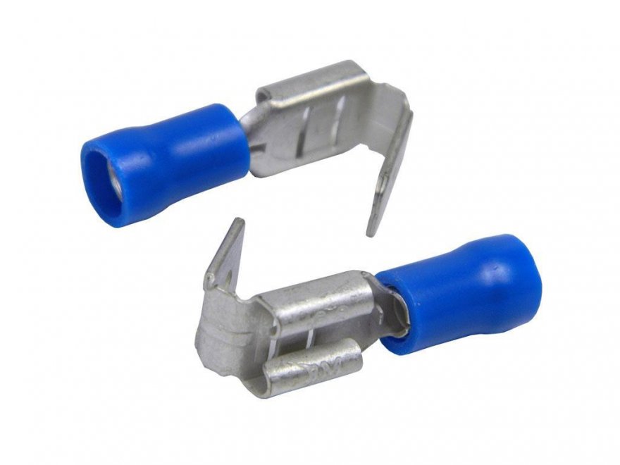 Konektor Faston 6.3mm krimpovací s modrou izolací - průchozí - zásuvka a kolík - Kliknutím na obrázek zavřete