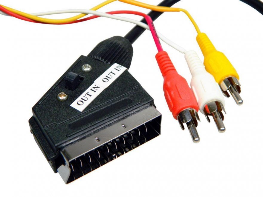 Kabel SCART / 3xCINCH 1.5m stereo s přepínačem IN / OUT - Kliknutím na obrázek zavřete