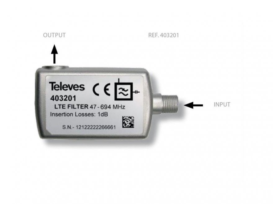 Filtr LTE Televes 403201 (propustný pro 5-694 MHz) - LTE2 ready - Kliknutím na obrázek zavřete