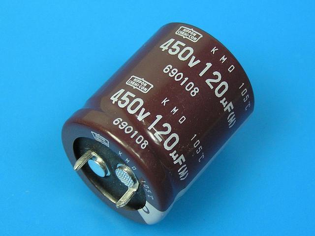 120uF/450V - 105°C Nippon KMQ kondenzátor elektrolytický - Kliknutím na obrázek zavřete