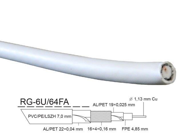 Kabel - metráž KOAX RG-6U/64FA LSZH FRPO PVC 7mm koaxiální kabel 75 Ohm KK33C - Kliknutím na obrázek zavřete